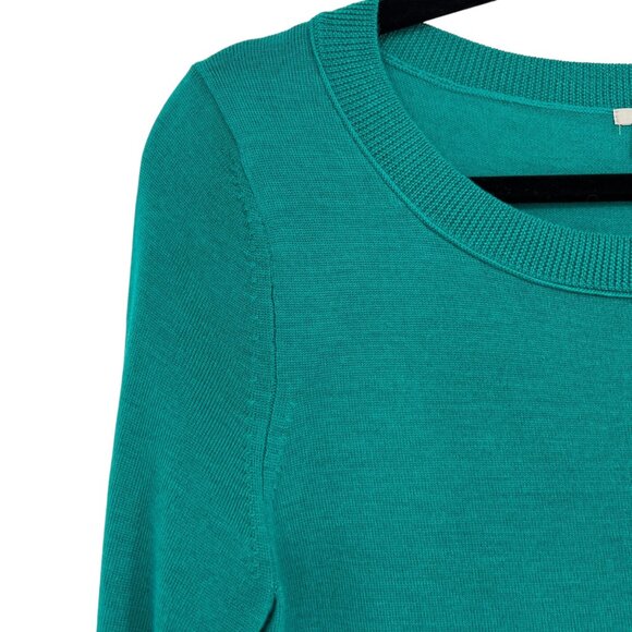 Halogen Teal Blue Merino Wool 3/4 Sleeve Sweater Size Small - Picture 4 of 14